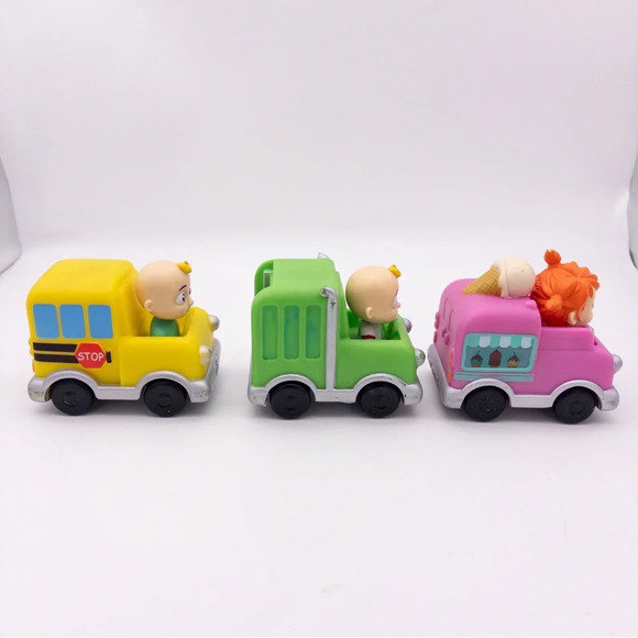 Cocomelon JJ + Yoyo Mini Vechile Lot Of 3 School Bus Ice Cream Truck Recycling - Picture 2 of 16
